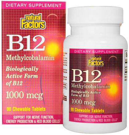 B12, Methylcobalamin, 1000 mcg, 90 Chewable Tablets by Natural Factors-Vitaminer, Vitamin B, Vitamin B12