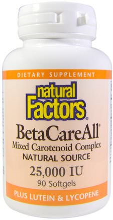 BetaCareAll, 25.000 IU, 90 Softgels by Natural Factors-Vitaminer, Vitamin A, Betakaroten, Tillskott, Karotenoider, Blandat Karotenoidkomplex