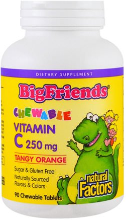 Big Friends, Chewable Vitamin C, Tangy Orange, 250 mg, 90 Chewable Wafers by Natural Factors-Vitaminer, Vitamin C, C-Vitamin Tuggbar
