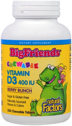 Big Friends, Chewable Vitamin D3, Berry Bunch, 400 IU, 250 Chewable Tablets by Natural Factors-Vitaminer, Vitamin D3