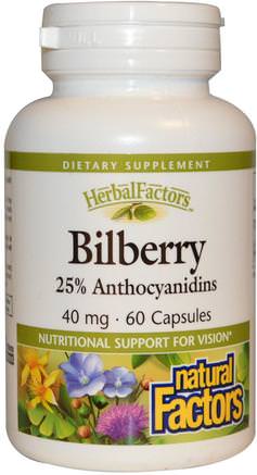 Bilberry, 40 mg, 60 Capsules by Natural Factors-Hälsa, Ögonvård, Synvård, Blåbär