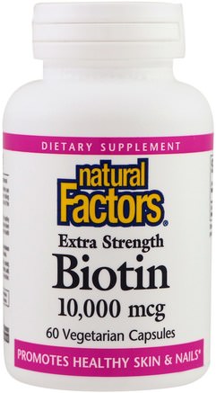 Biotin, Extra Strength, 10.000 mcg, 60 Vegetarian Capsules by Natural Factors-Vitaminer, Vitamin B