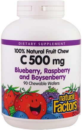 C 500 mg, Blueberry, Raspberry and Boysenberry, 90 Chewable Wafers by Natural Factors-Vitaminer, Vitamin C