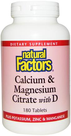 Calcium & Magnesium Citrate, With D, 180 Tablets by Natural Factors-Kosttillskott, Mineraler, Kalciumcitrat