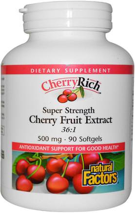CherryRich, Super Strength Cherry Fruit Extract, 500 mg, 90 Softgels by Natural Factors-Kosttillskott, Antioxidanter, Frukt Extrakt, Körsbär (Frukt Svart Vild)