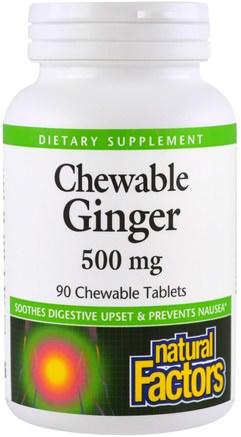 Chewable Ginger, 500 mg, 90 Chewable Tablets by Natural Factors-Mat, Mellanmål, Ingefära Rot
