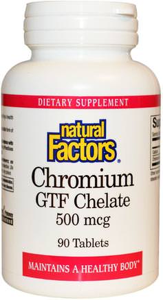 Chromium GTF Chelate, 500 mcg, 90 Tablets by Natural Factors-Kosttillskott, Mineraler, Krom Gtf (Glukos Toleransfaktor)