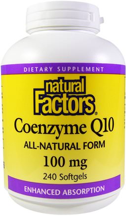 Coenzyme Q10, 100 mg, 240 Softgels by Natural Factors-Kosttillskott, Koenzym Q10, Coq10