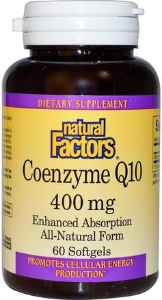 Coenzyme Q10, 400 mg, 60 Softgels by Natural Factors-Kosttillskott, Koenzym Q10, Coq10 400 Mg
