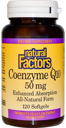 Coenzyme Q10, 50 mg, 120 Softgels by Natural Factors-Kosttillskott, Koenzym Q10, Coq10 050 Mg