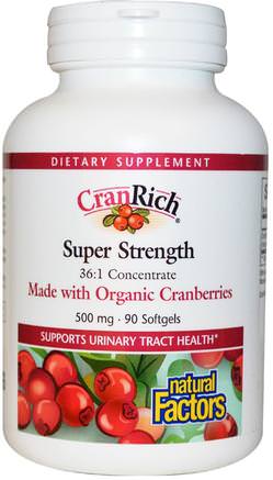 CranRich, Super Strength, Cranberry Concentrate, 500 mg, 90 Softgels by Natural Factors-Örter, Tranbär