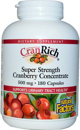 CranRich, Super Strength, Cranberry Concentrate, 500 mg, 180 Capsules by Natural Factors-Örter, Tranbär