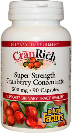 CranRich, Super Strength, Cranberry Concentrate, 500 mg, 90 Capsules by Natural Factors-Örter, Tranbär