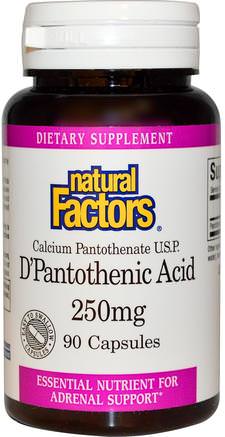DPantothenic Acid, 250 mg, 90 Capsules by Natural Factors-Vitaminer, Vitamin B, Vitamin B5 - Pantotensyra