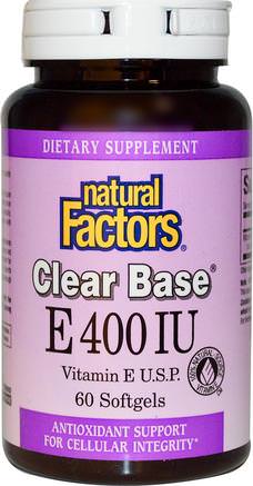 E 400 IU, Clear Base, 60 Softgels by Natural Factors-Vitaminer, Vitamin E