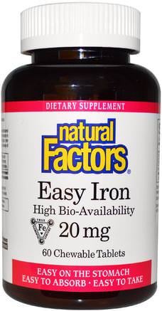 Easy Iron, 20 mg, 60 Chewable Tablets by Natural Factors-Kosttillskott, Mineraler, Järn