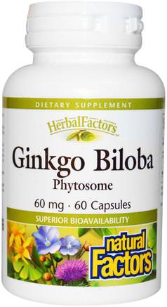 Ginkgo Biloba, Phytosome, 60 mg, 60 Capsules by Natural Factors-Kosttillskott, Fytosom, Ginkgo Biloba