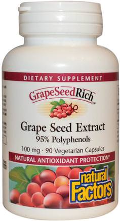 GrapeSeedRich, Grape Seed Extract, 100 mg, 90 Veggie Caps by Natural Factors-Kosttillskott, Antioxidanter, Druvfrö Extrakt