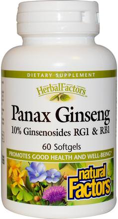 HerbalFactors, Panax Ginseng, 60 Softgels by Natural Factors-Kosttillskott, Adaptogen, Kall Influensa Och Viral Ginseng