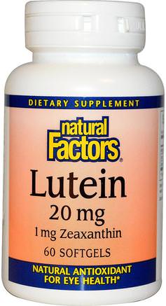 Lutein, 20 mg, 60 Softgels by Natural Factors-Kosttillskott, Antioxidanter, Lutein