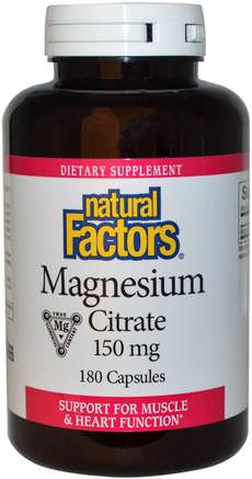 Magnesium Citrate, 150 mg, 180 Capsules by Natural Factors-Kosttillskott, Mineraler, Magnesiumcitrat