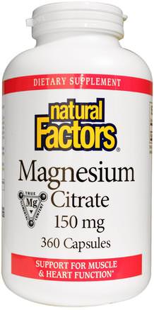 Magnesium Citrate, 150 mg, 360 Capsules by Natural Factors-Kosttillskott, Mineraler, Magnesiumcitrat