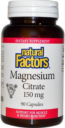 Magnesium Citrate, 150 mg, 90 Capsules by Natural Factors-Kosttillskott, Mineraler, Magnesiumcitrat