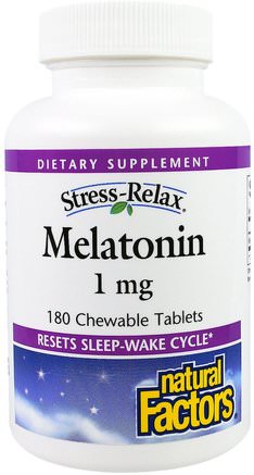 Stress-Relax, Melatonin, 1 mg, 180 Chewable Tablets by Natural Factors-Kosttillskott, Melatonin 1 Mg