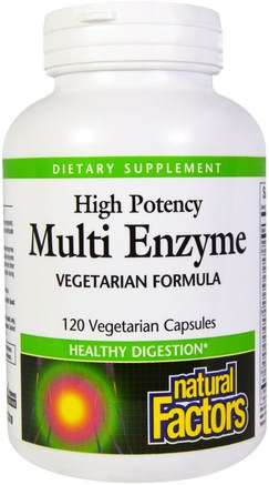 Multi Enzyme, High Potency, Vegetarian Formula, 120 Veggie Caps by Natural Factors-Kosttillskott, Enzymer, Matsmältningsenzymer