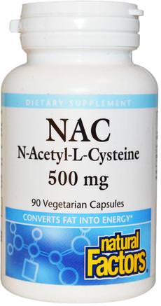 NAC, N-Acetyl-L Cysteine, 500 mg, 90 Vegetarian Capsules by Natural Factors-Kosttillskott, Aminosyror, Nac (N Acetylcystein)