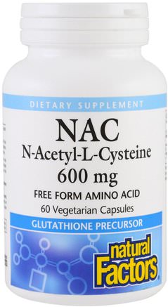 NAC, N-Acetyl-L-Cysteine, 600 mg, 60 Vegetarian Capsules by Natural Factors-Kosttillskott, Mineraler, Kalium