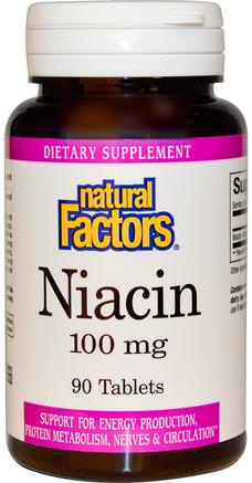 Niacin, 100 mg, 90 Tablets by Natural Factors-Vitaminer, Vitamin B, Vitamin B3, Vitamin B3 - Niacin