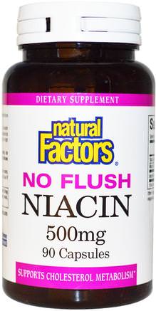 No Flush Niacin, 500 mg, 90 Capsules by Natural Factors-Vitaminer, Vitamin B, Vitamin B3, Vitamin B3 - Niacin Spolfri
