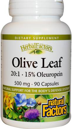 Olive Leaf, 500 mg, 90 Capsules by Natural Factors-Hälsa, Kall Influensa Och Viral, Olivblad
