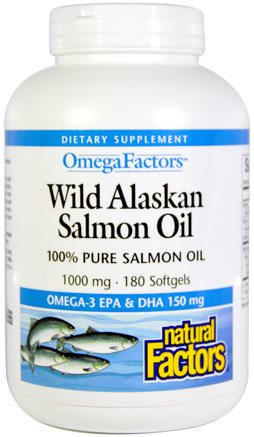 Omega Factors, Wild Alaskan Salmon Oil, 1.000 mg, 180 Softgels by Natural Factors-Kosttillskott, Efa Omega 3 6 9 (Epa Dha), Laxolja, Mjölkgeler Med Fiskolja