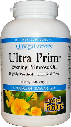 OmegaFactors, Ultra Prim, Evening Primrose Oil, 1000 mg, 240 Softgels by Natural Factors-Kosttillskott, Efa Omega 3 6 9 (Epa Dha), Primroseolja