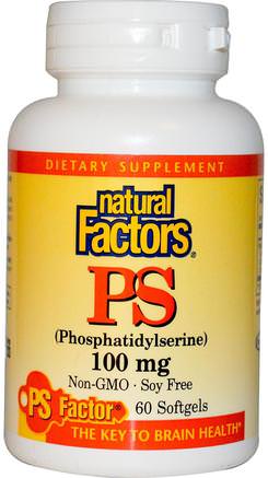 PS (Phosphatidylserine), 100 mg, 60 Softgels by Natural Factors-Kosttillskott, Fosfatidylserin, Anti-Åldrande