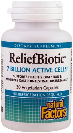 ReliefBiotic, 7 Billion Active Cells, 30 Vegetarian Capsules by Natural Factors-Kosttillskott, Probiotika