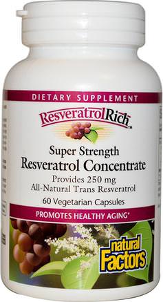 ResveratrolRich, Super Strength, Resveratrol Concentrate, 60 Veggie Caps by Natural Factors-Kosttillskott, Resveratrol