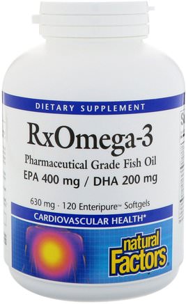 Rx Omega-3, 630 mg, 120 Enteripure Softgels by Natural Factors-Kosttillskott, Efa Omega 3 6 9 (Epa Dha), Dha, Epa
