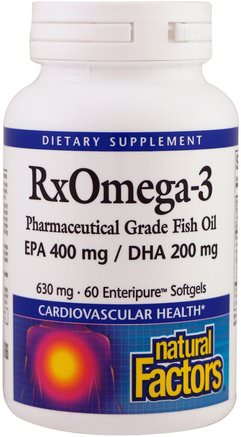 RxOmega-3, 630 mg, 60 Enteripure Softgels by Natural Factors-Kosttillskott, Efa Omega 3 6 9 (Epa Dha), Fiskolja