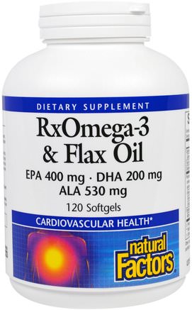 RxOmega-3 & Flax Oil, 120 Softgels by Natural Factors-Kosttillskott, Efa Omega 3 6 9 (Epa Dha), Linfröolja, Fiskolja Mjölkgeler