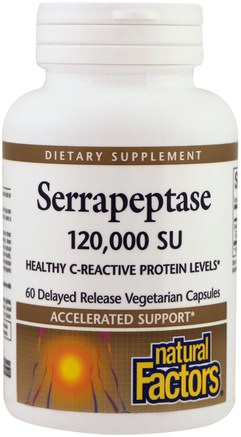 Serrapeptase, 120.000 SU, 60 Delayed Release Vegetarian Capsules by Natural Factors-Kosttillskott, Enzymer