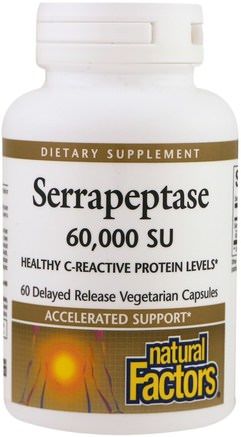 Serrapeptase, 60.000 SU, 60 Delayed Release Vegetarian Capsules by Natural Factors-Kosttillskott, Enzymer