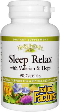 Sleep Relax, with Valerian & Hops, 90 Capsules by Natural Factors-Kosttillskott, Sömn, Valerian