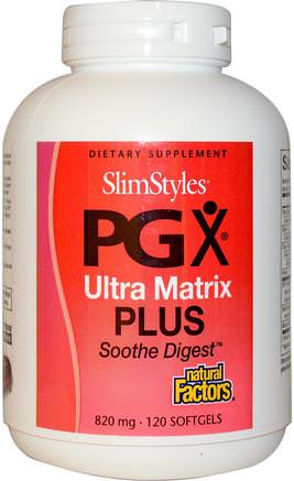 SlimStyles, PGX Ultra Matrix Plus, Soothe Digest, 820 mg, 120 Softgels by Natural Factors-Hälsa, Matsmältning, Mage, Fiber, Glukomannan (Konjacrot), Pgx