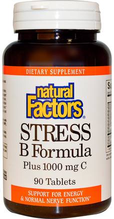 Stress B Formula, Plus 1000 mg C, 90 Tablets by Natural Factors-Vitaminer, Vitamin B, Vitamin B-Komplex, B-Anti-Stress