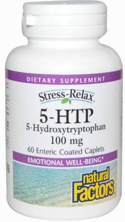 Stress-Relax, 5-HTP, 100 mg, 60 Enteric Coated Caplets by Natural Factors-Kosttillskott, 5-Htp, 5-Htp 100 Mg