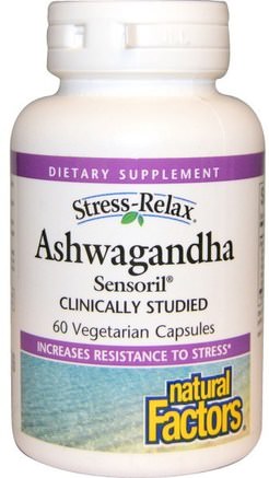 Stress-Relax, Ashwagandha, Sensoril, 60 Veggie Caps by Natural Factors-Örter, Ashwagandha Medania Somnifera, Adaptogen