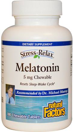 Stress-Relax, Melatonin, 5 mg, 180 Chewable Tablets by Natural Factors-Tillskott, Melatonin 5 Mg